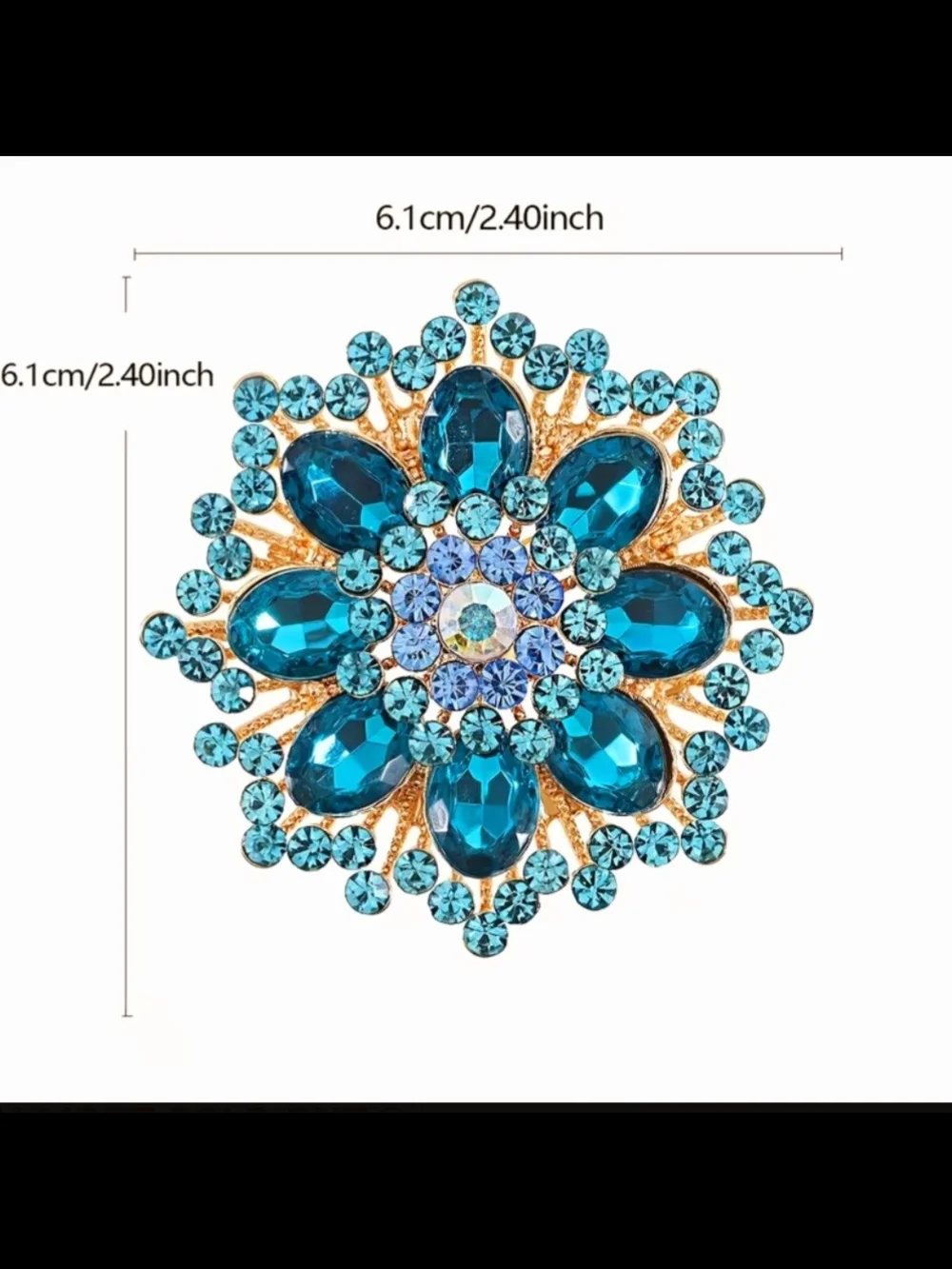 Blue Crystal Flower Brooch Gold Plated - Picture 3 of 4